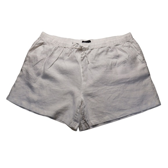 Tahari Pants - TAHARI Women's White 100 % Linen Pull On Elastic Waist Drawstring Shorts Plus 3X